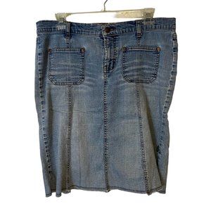 Rampage Clothing Jean Blue Skirt Womens Juniors 11 Vintage Raw Hem Pockets Logo